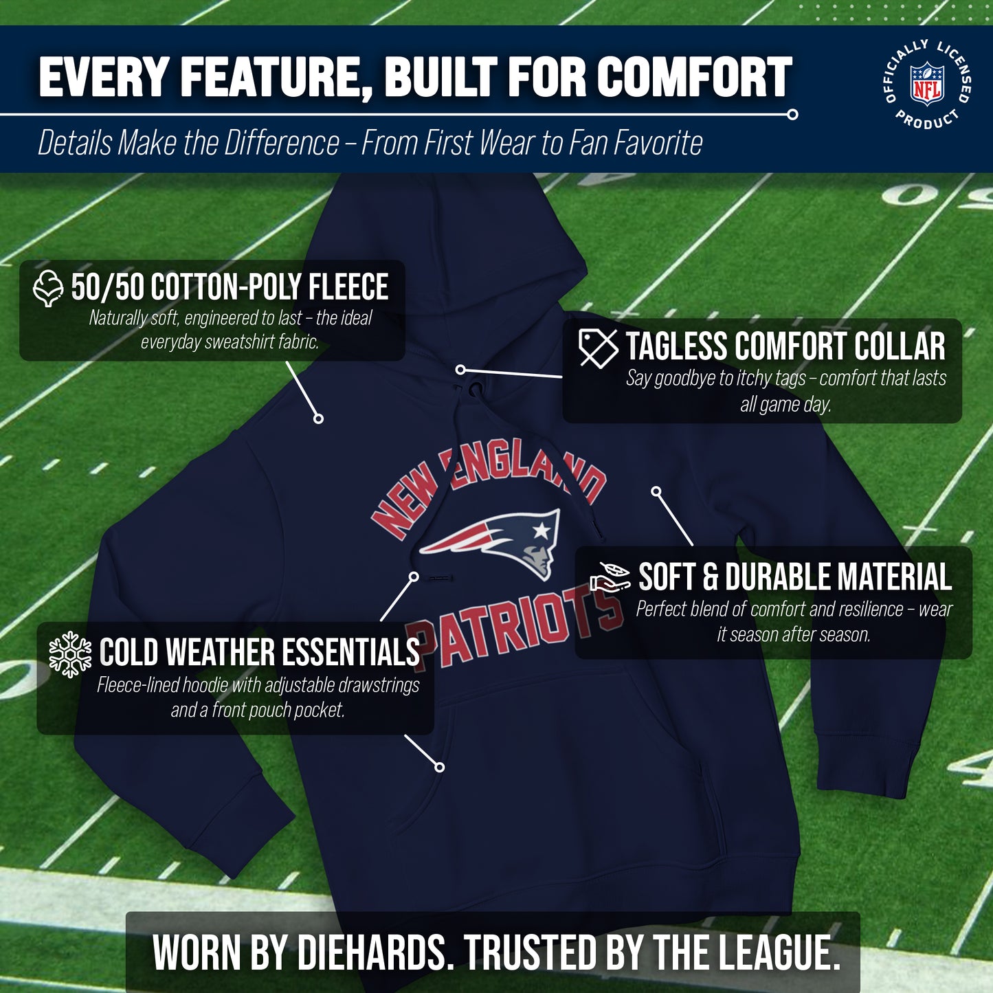 New England Patriots NFL Adult Gameday Hooded Sweatshirt - Navy