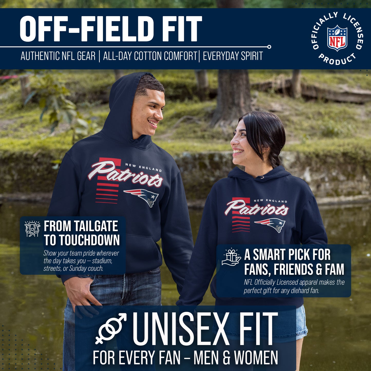 New England Patriots NFL Adult Unisex Retro Script Ultra Soft Fleece Hooded Sweatshirt - Navy