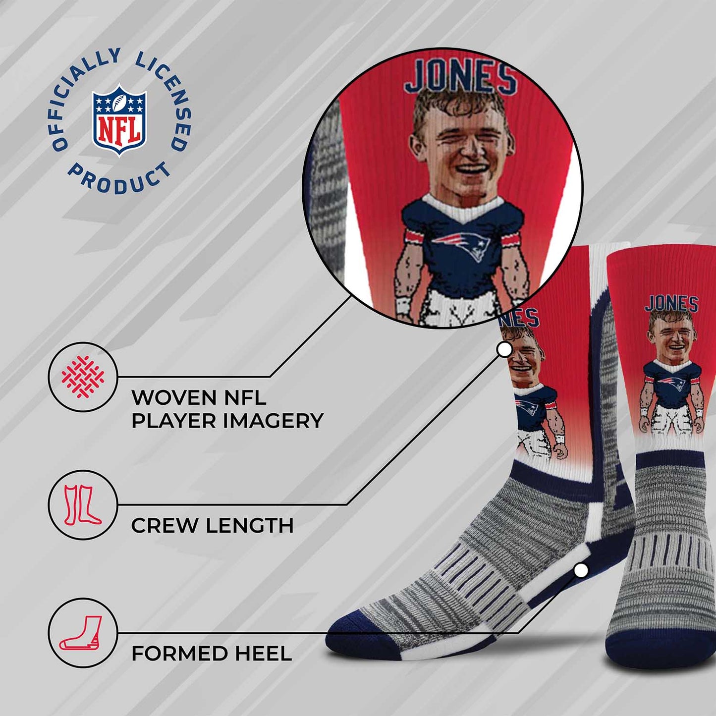 New England Patriots NFL Adult V Curve MVP Player Crew Socks - Red