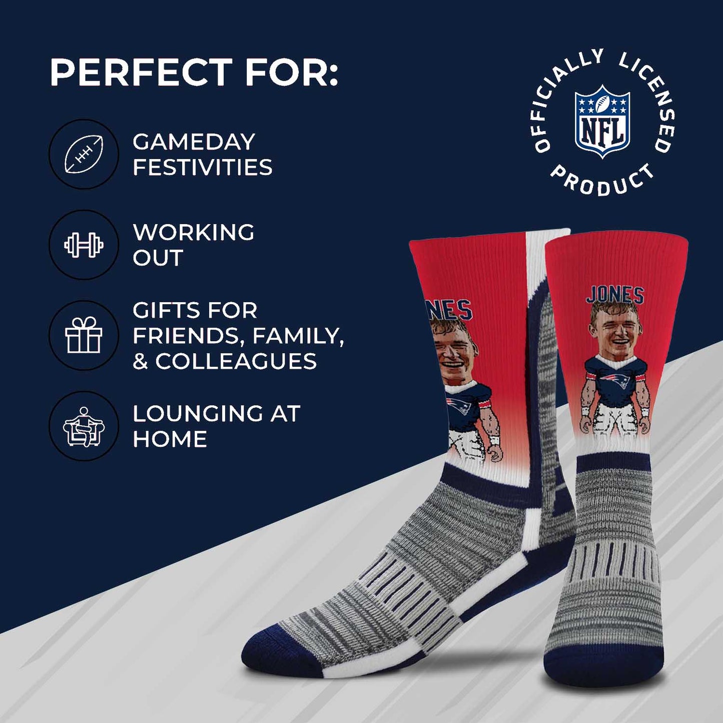 New England Patriots NFL Adult V Curve MVP Player Crew Socks - Red