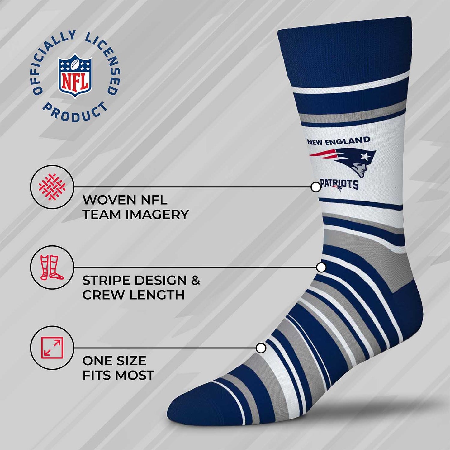 New England Patriots NFL Adult Striped Dress Socks - Navy