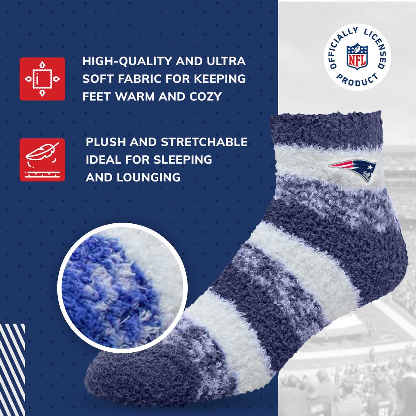 New England Patriots NFL Cozy Soft Slipper Socks - Navy