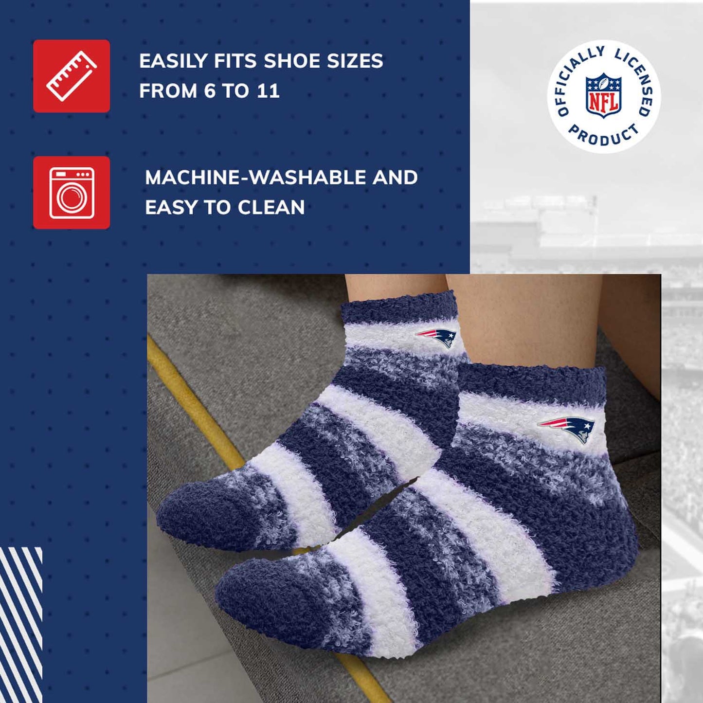 New England Patriots NFL Cozy Soft Slipper Socks - Navy