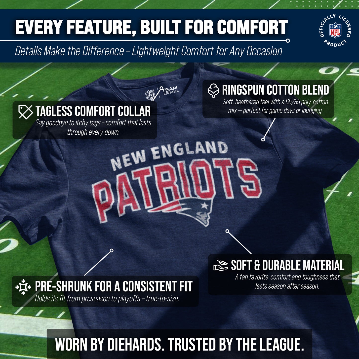 New England Patriots NFL Starting Fresh Short Sleeve Heather T-Shirt - Navy