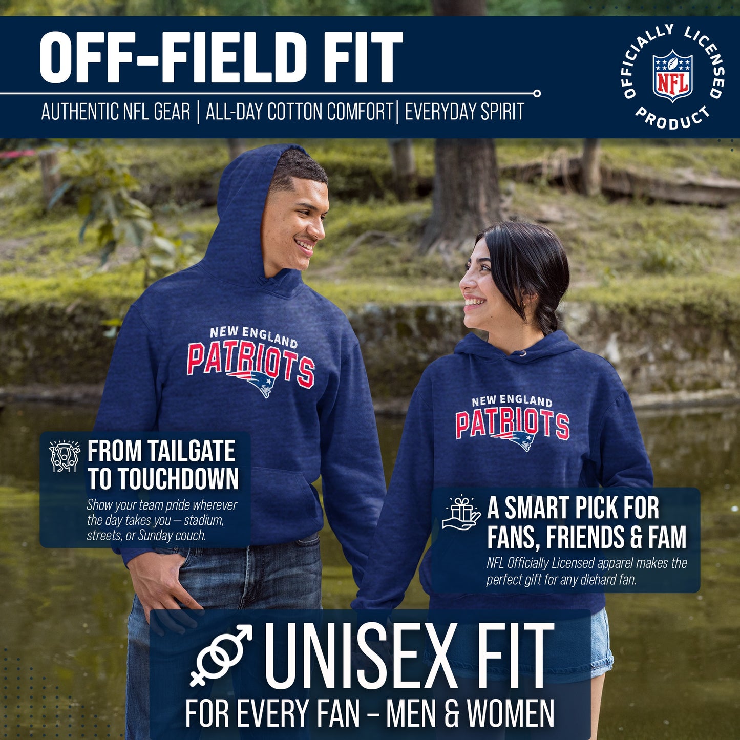 New England Patriots NFL Adult Unisex Starting Fresh Ultra Soft Fleece Hooded Sweatshirt - Navy