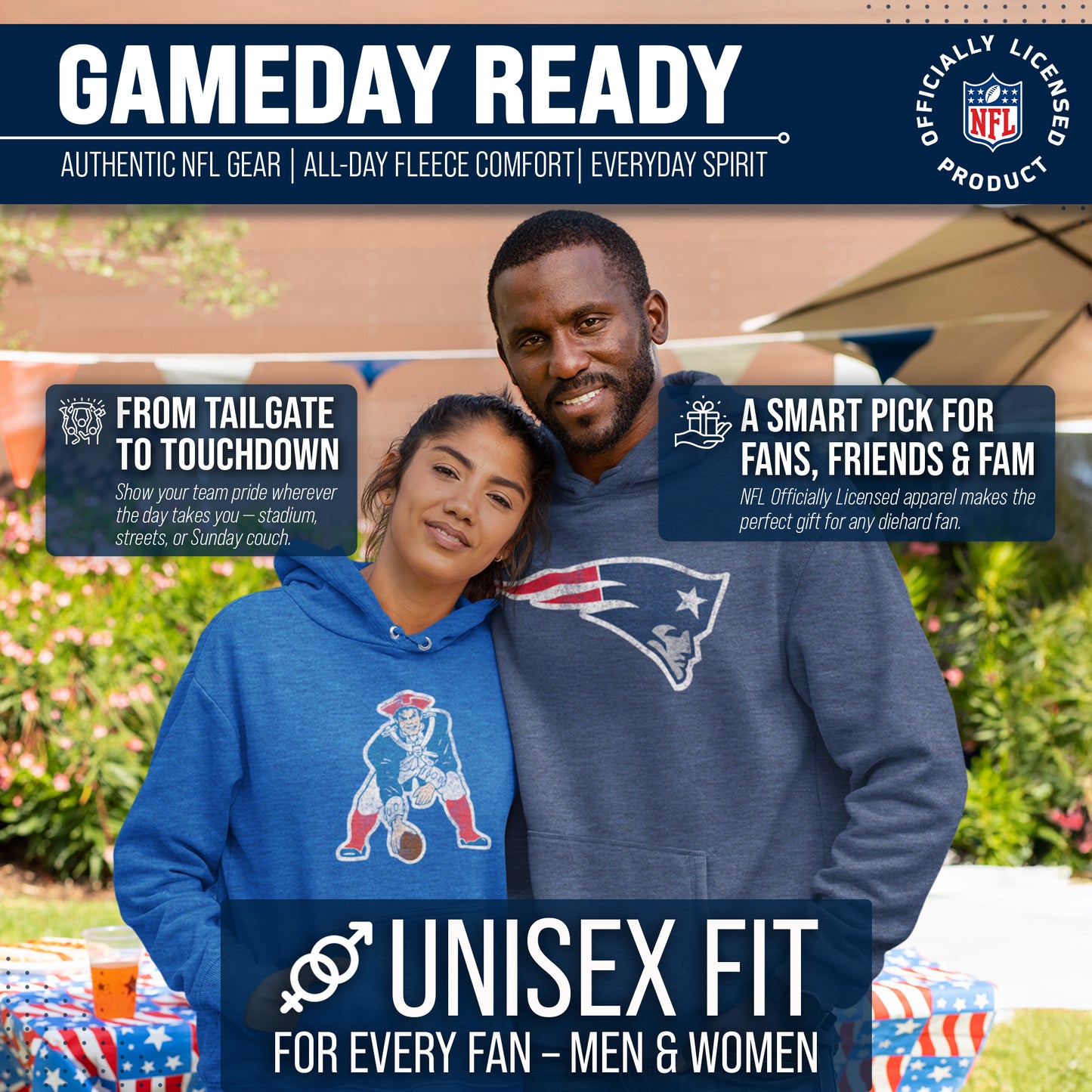 New England Patriots NFL Adult Unisex Modern Throwback Ultra Soft Fleece Hooded Sweatshirt - Navy