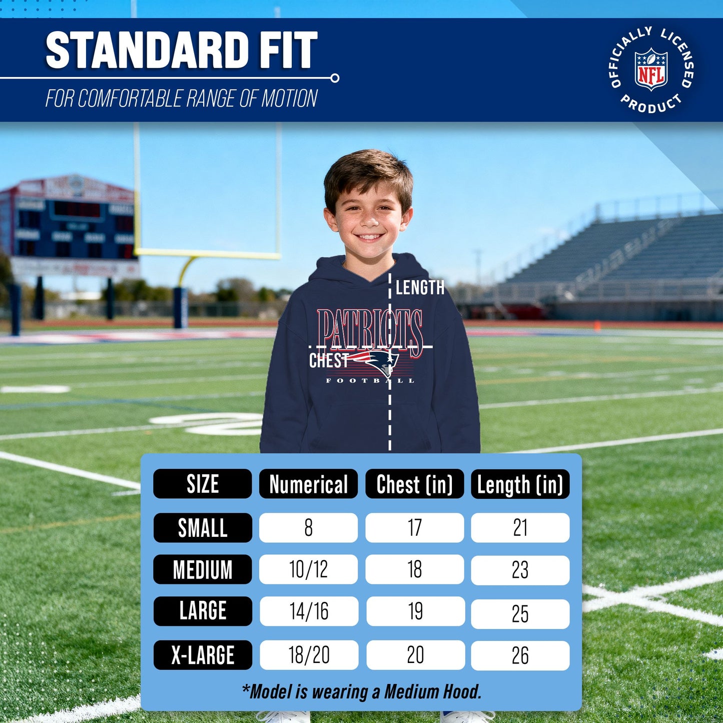 New England Patriots NFL Youth Overtime Blueprint Football Fleece Hooded Sweatshirt - Navy