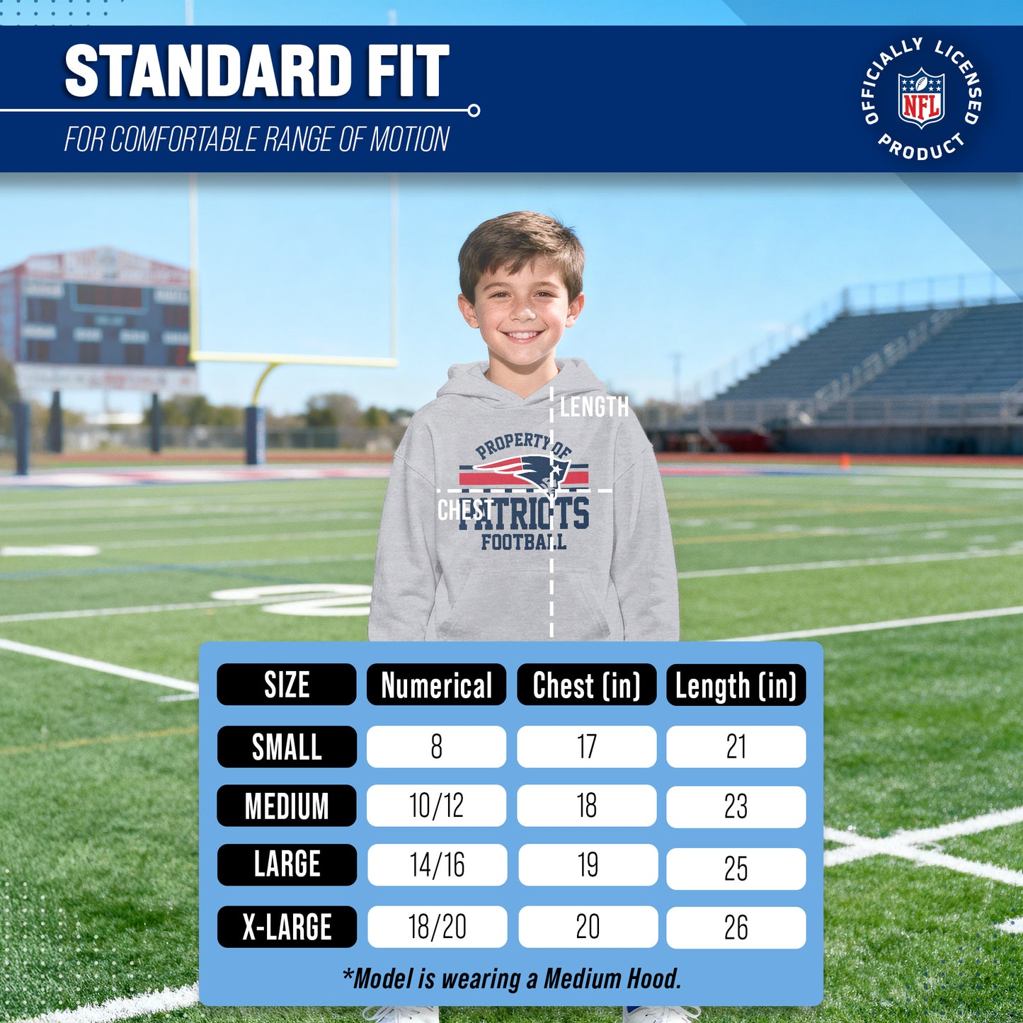 New England Patriots NFL Youth Property Of Hooded Sweatshirt - Sport Gray