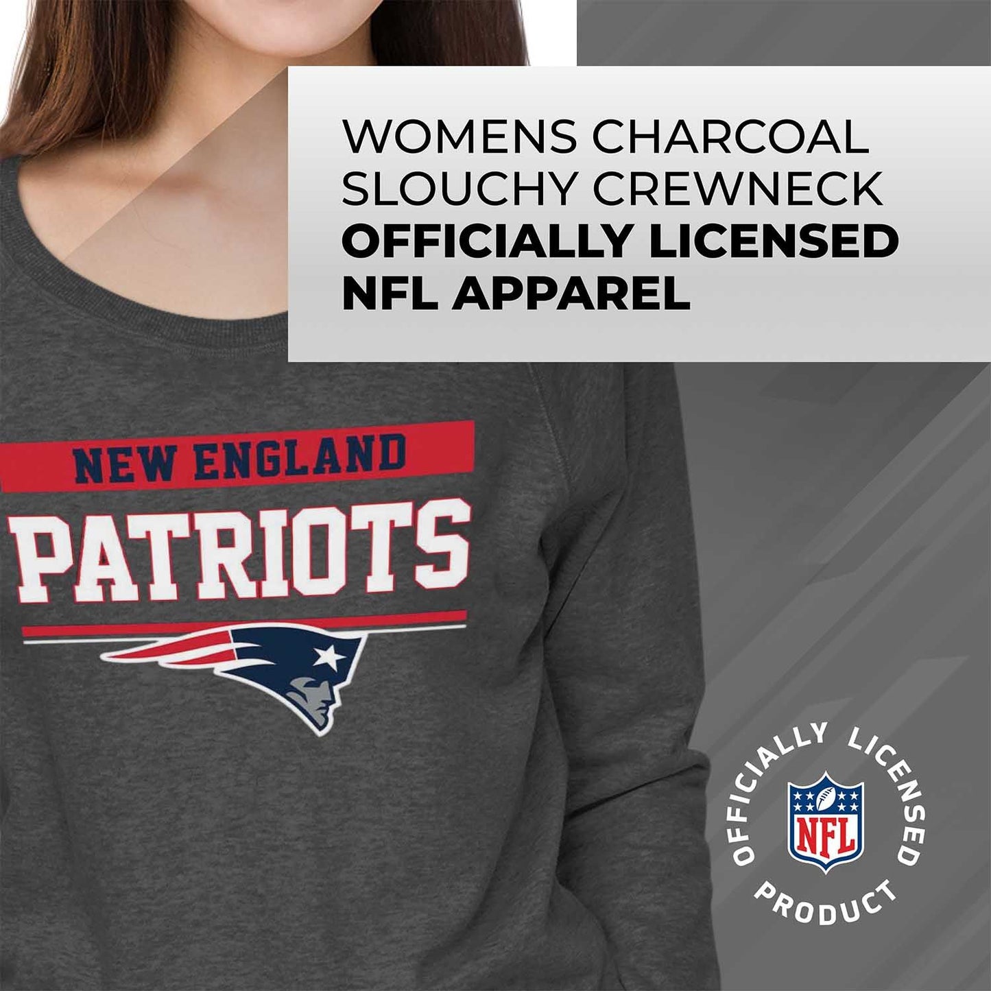 New England Patriots NFL Womens Charcoal Crew Neck Football Apparel - Charcoal