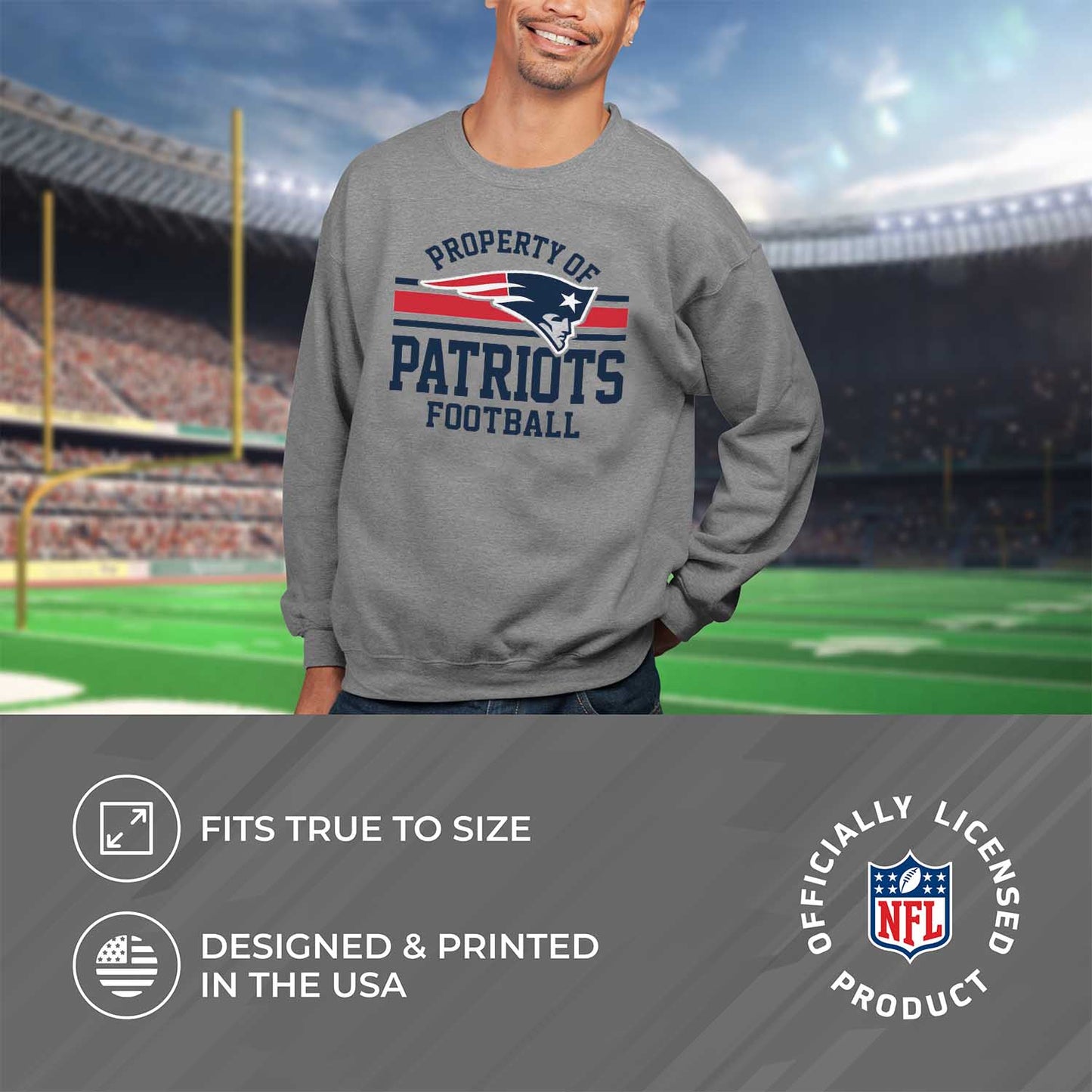 New England Patriots NFL Adult Property Of Crewneck Fleece Sweatshirt - Sport Gray