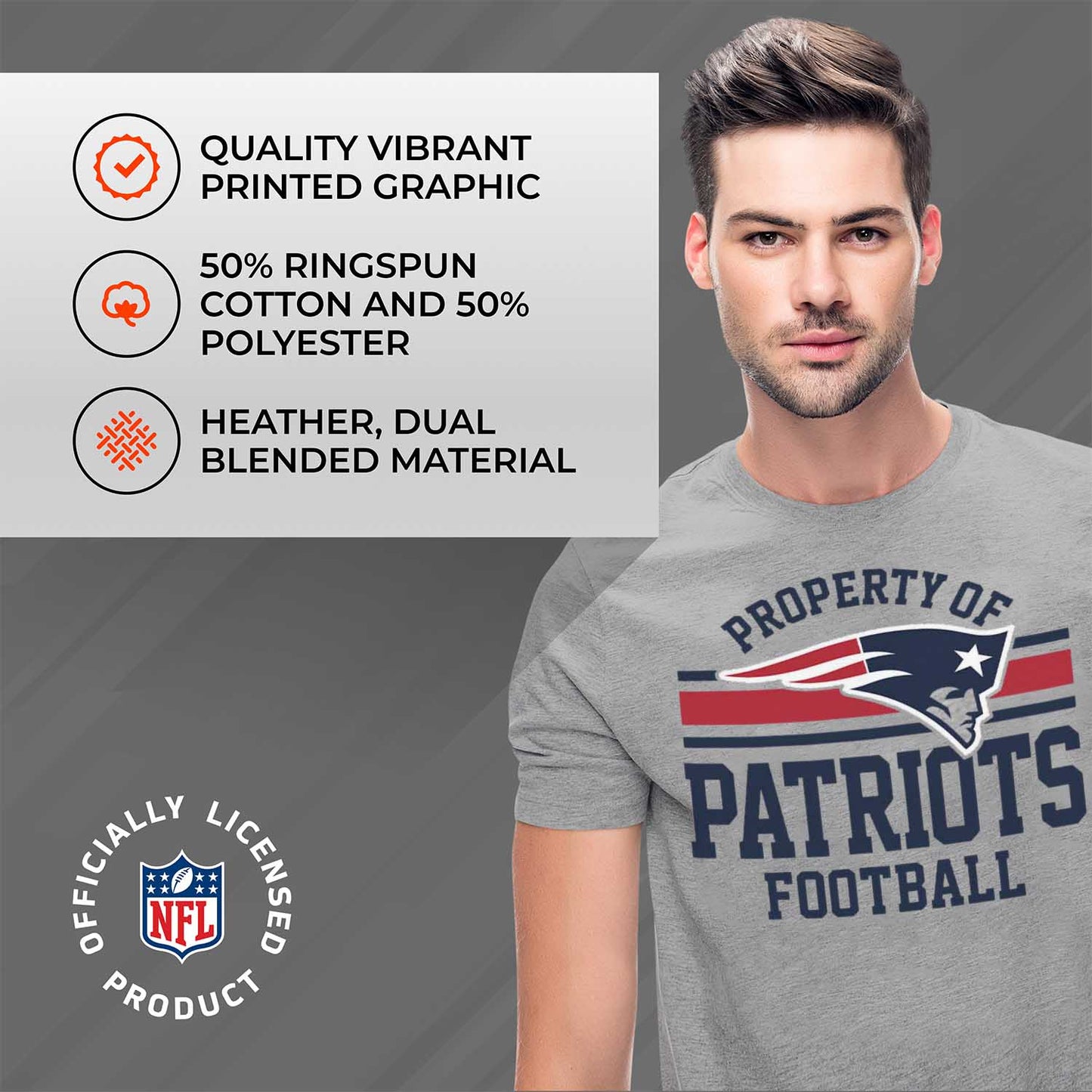 New England Patriots NFL Adult Property Of T-Shirt - Sport Gray