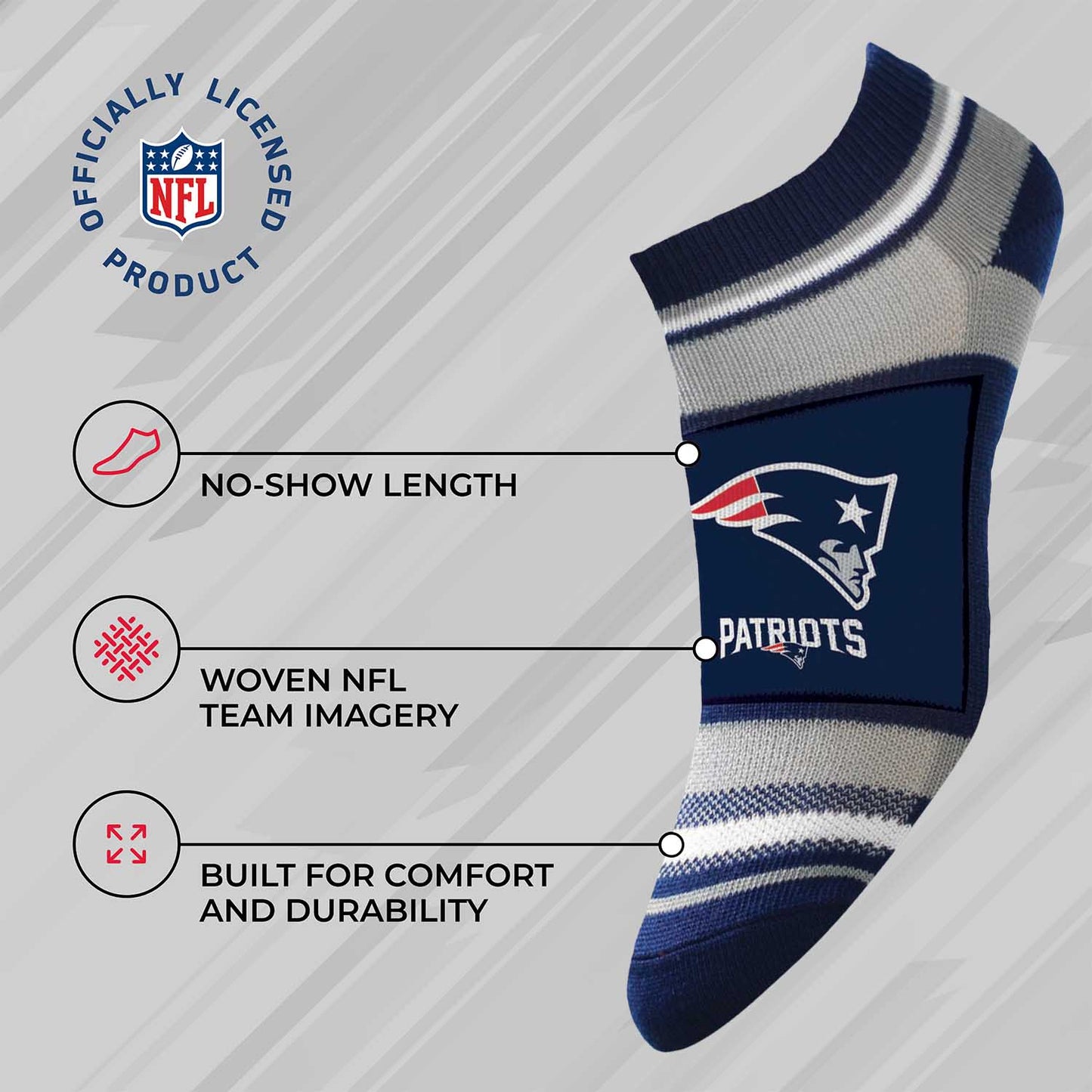 New England Patriots Adult Marquis Addition No Show Socks - Navy