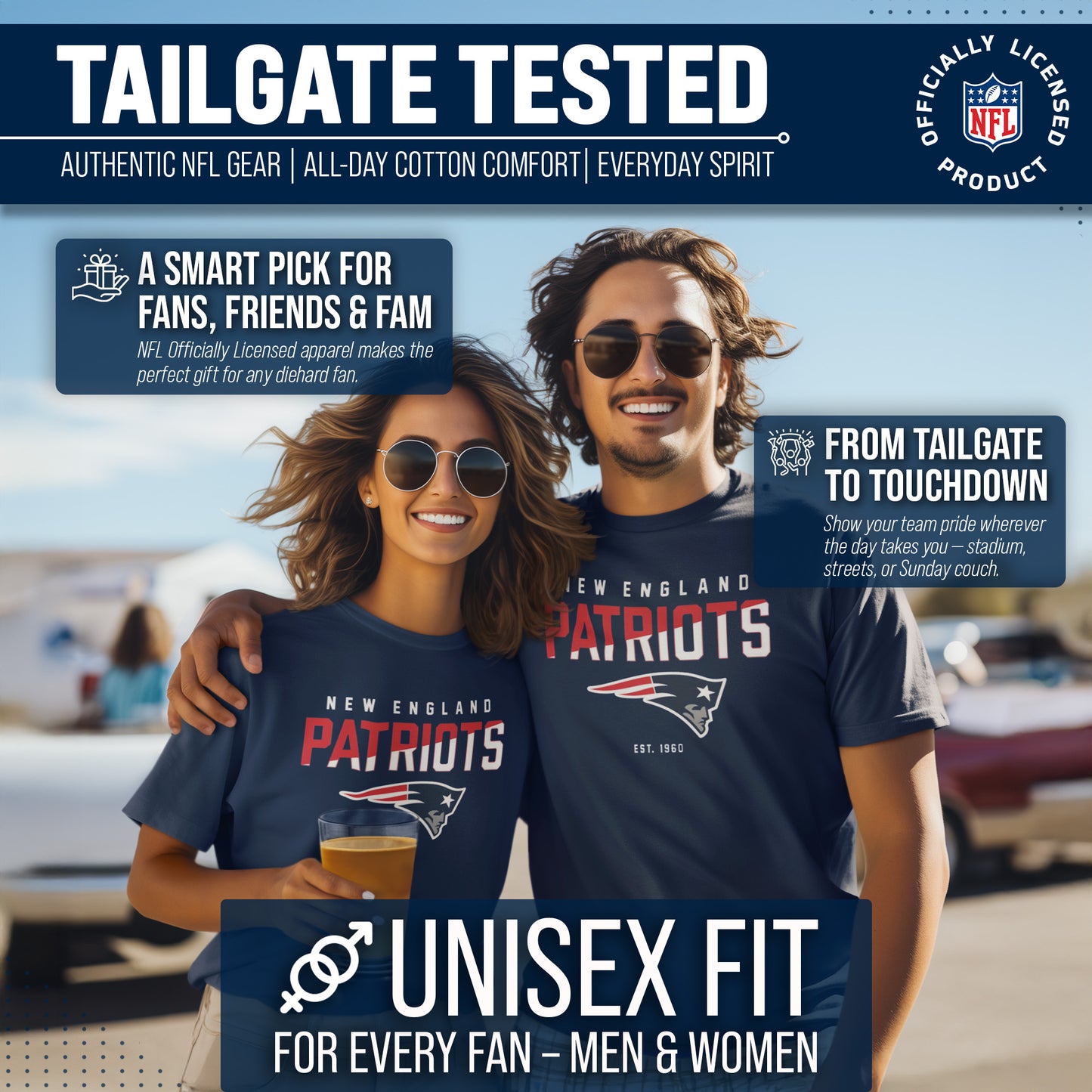 New England Patriots Adult NFL Diagonal Fade Color Block T-Shirt - Navy