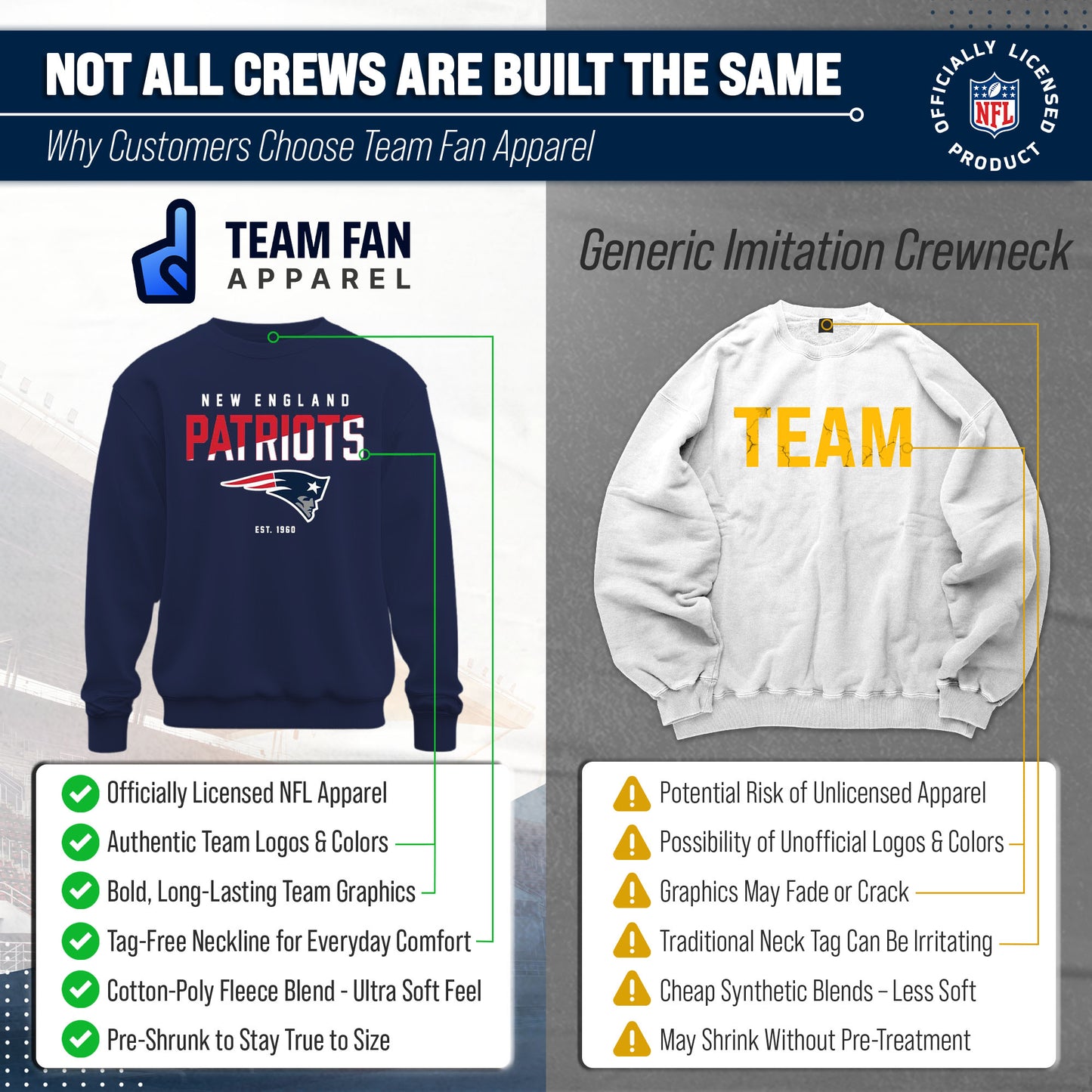 New England Patriots Adult NFL Diagonal Fade Color Block Crewneck Sweatshirt - Navy