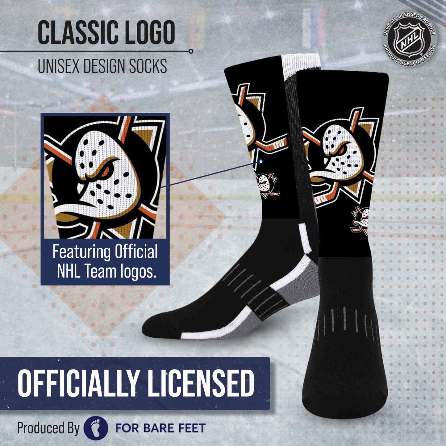 Anaheim Ducks Adult NHL Zoom Curve Team Crew Socks - Black