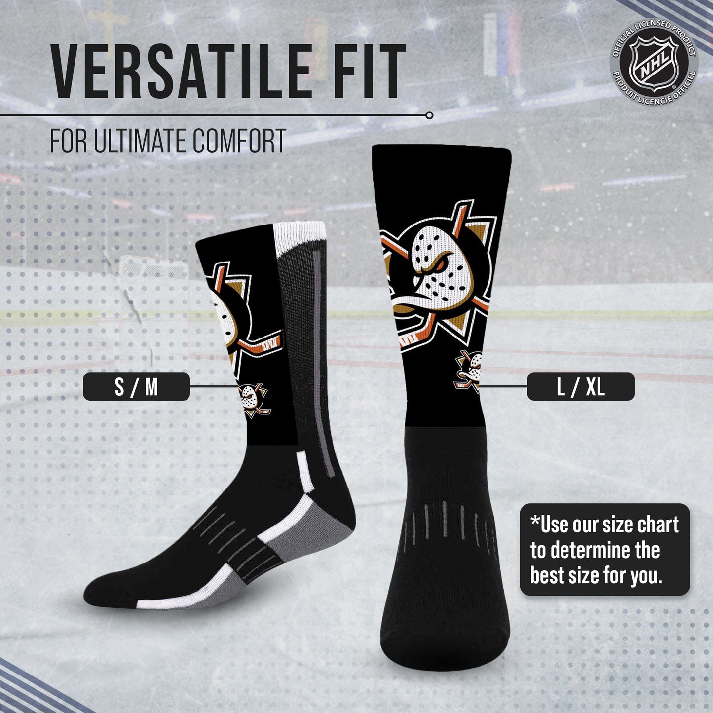 Anaheim Ducks Adult NHL Zoom Curve Team Crew Socks - Black