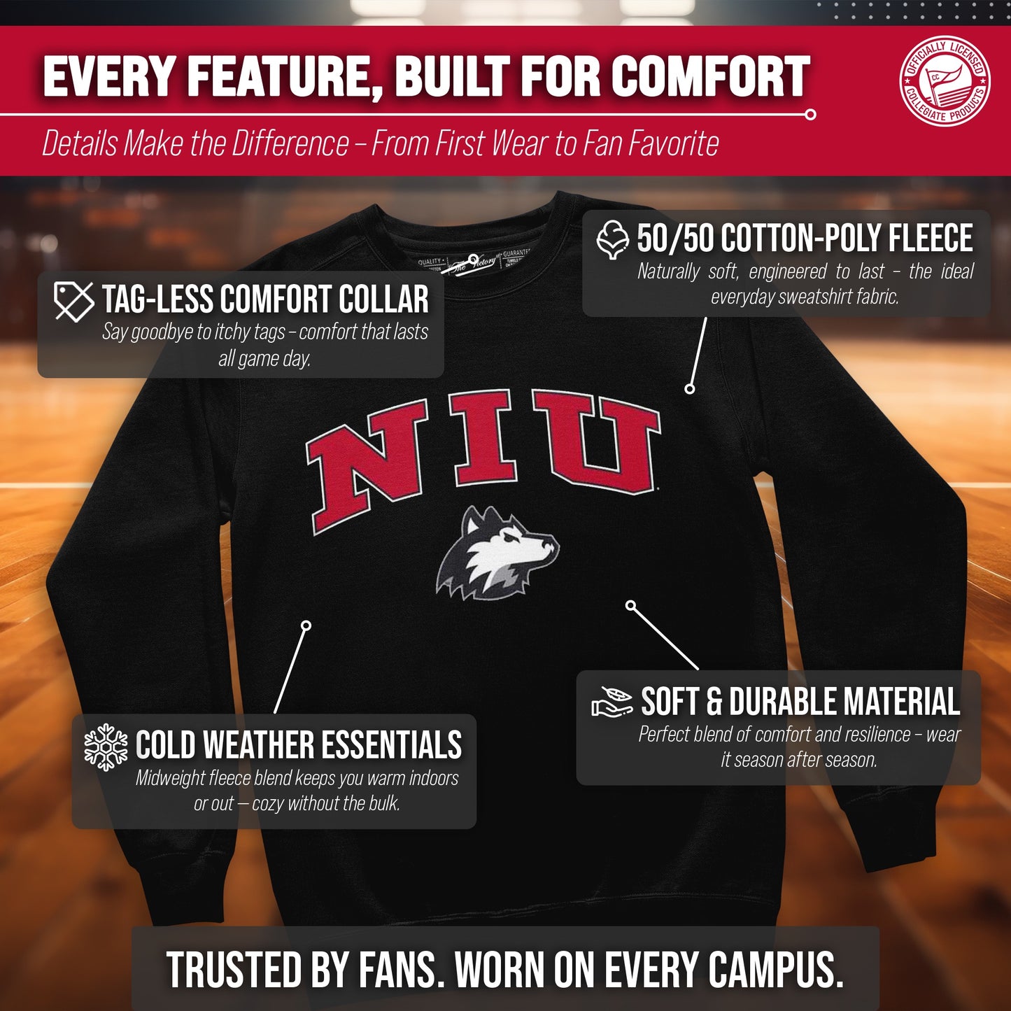 Northern Illinois Huskies Adult Arch & Logo Soft Style Gameday Crewneck Sweatshirt - Black