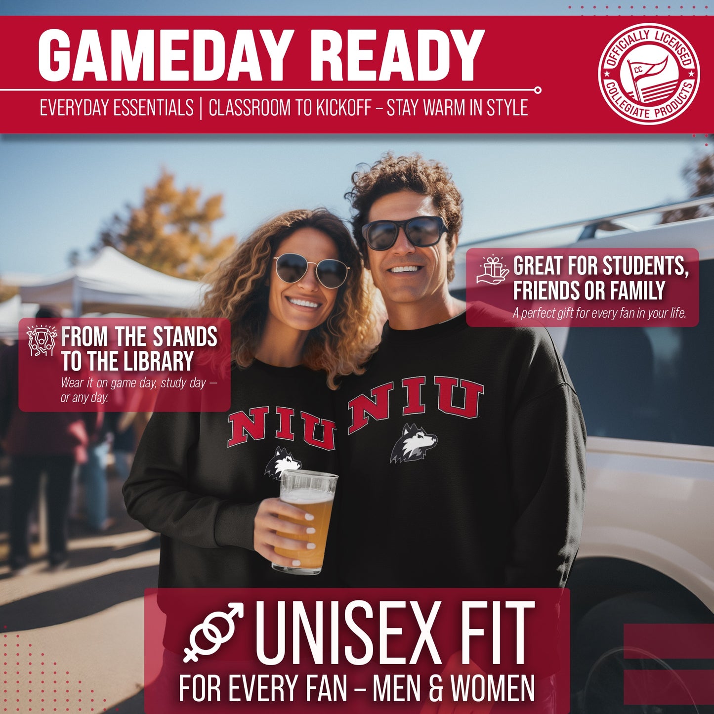 Northern Illinois Huskies Adult Arch & Logo Soft Style Gameday Crewneck Sweatshirt - Black