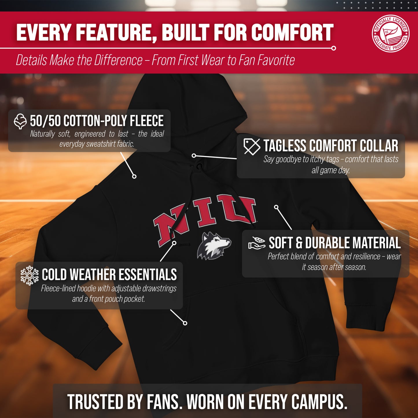Northern Illinois Huskies Adult Arch & Logo Soft Style Gameday Hooded Sweatshirt - Black