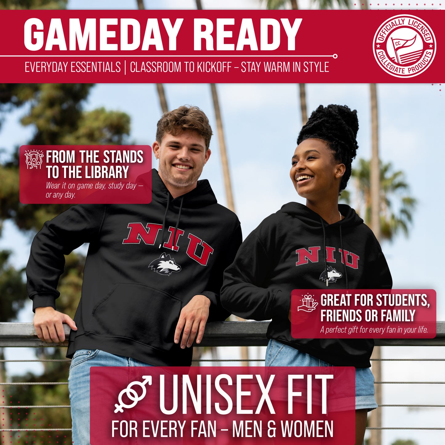 Northern Illinois Huskies Adult Arch & Logo Soft Style Gameday Hooded Sweatshirt - Black