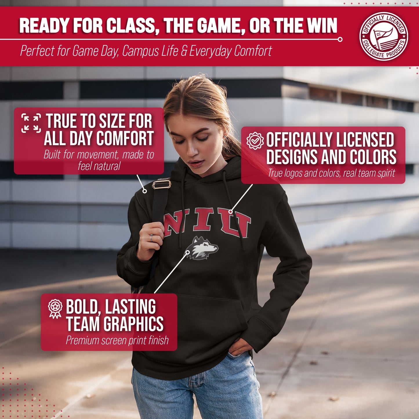 Northern Illinois Huskies Adult Arch & Logo Soft Style Gameday Hooded Sweatshirt - Black