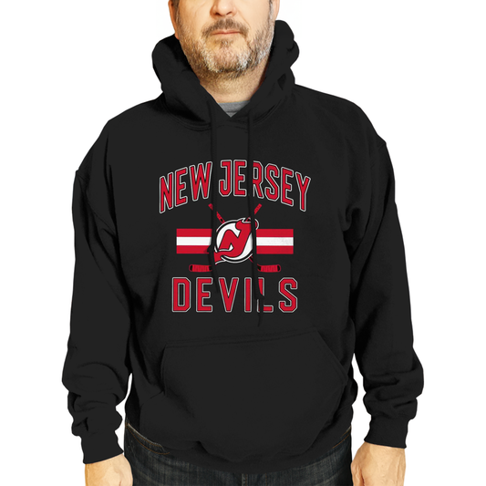 New Jersey Devils Adult NHL Face Off Hockey Fleece Hooded Sweatshirt - Black