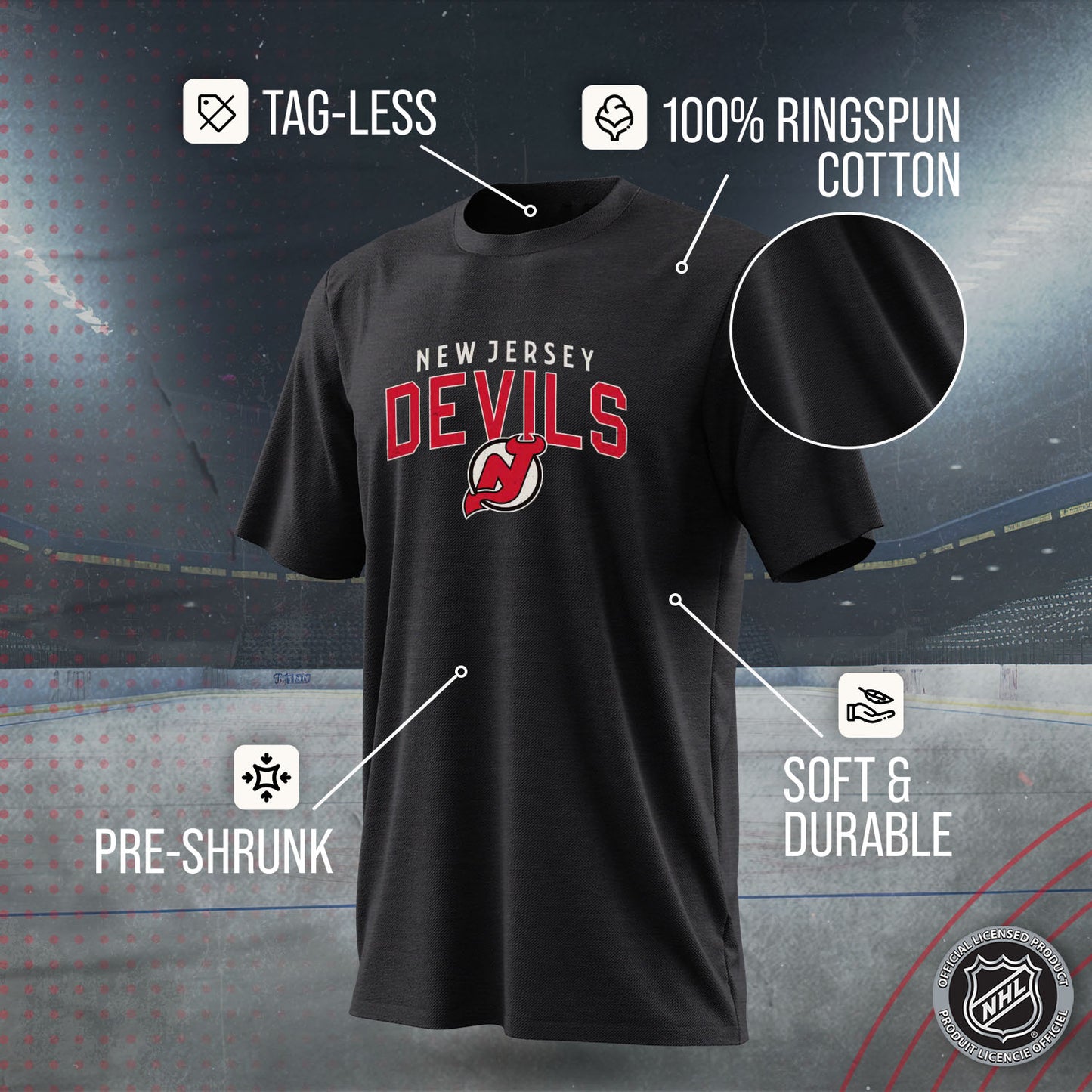 New Jersey Devils NHL Adult Powerplay Heathered Unisex T-Shirt - Black Heather