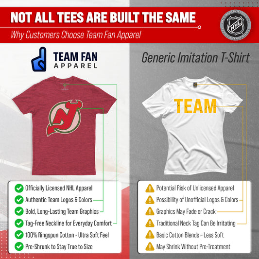 New Jersey Devils NHL Adult Retro Logo Tag-Less T-Shirt - Red Heather