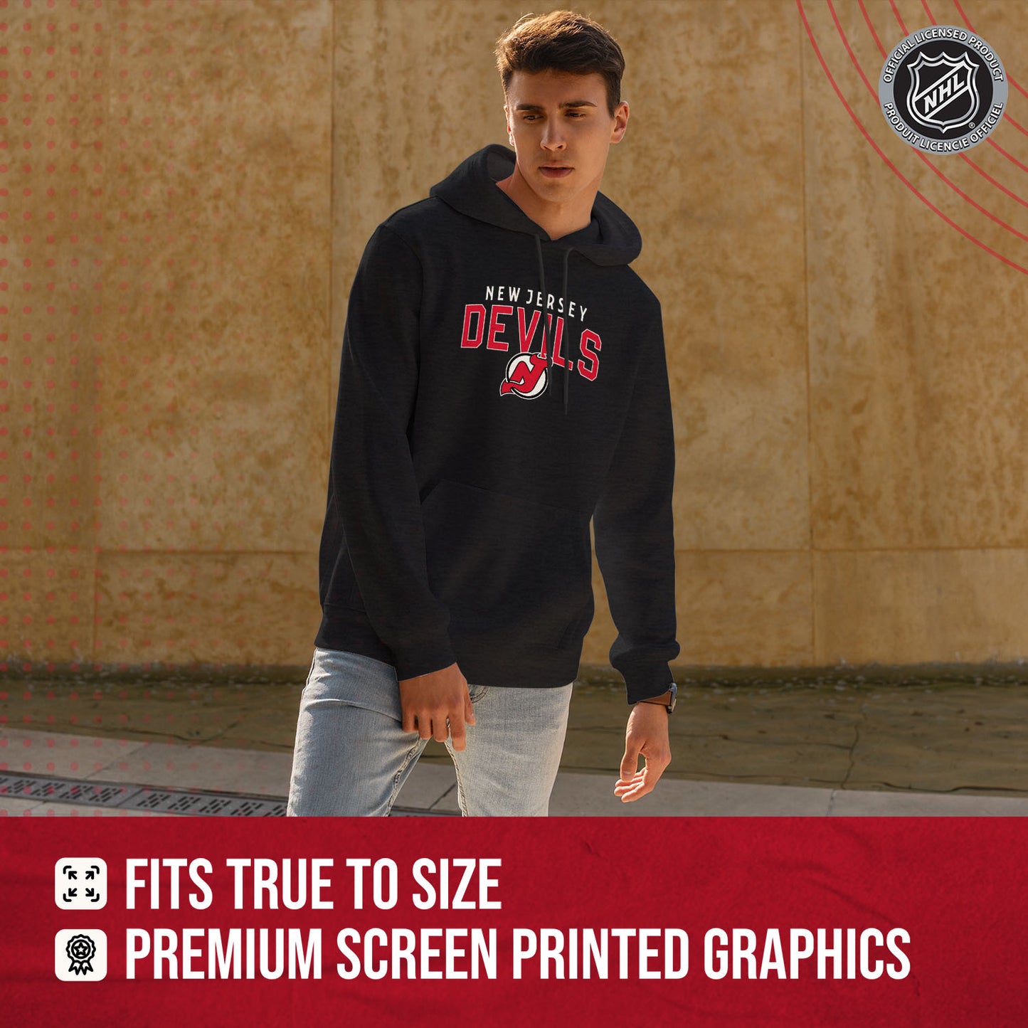 New Jersey Devils NHL Adult Unisex Powerplay Hooded Sweatshirt - Black Heather