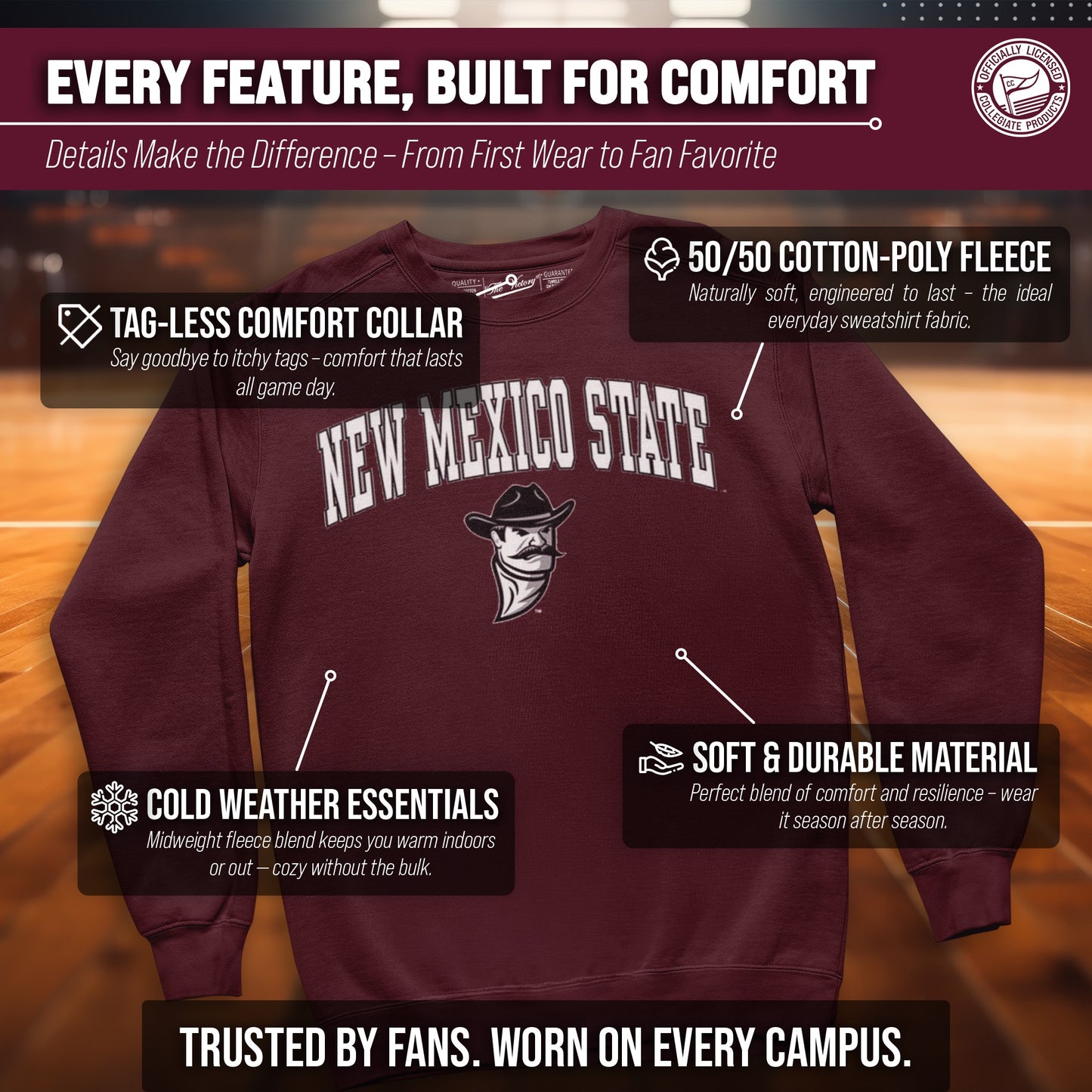 New Mexico State Aggies Adult Arch & Logo Soft Style Gameday Crewneck Sweatshirt - Maroon