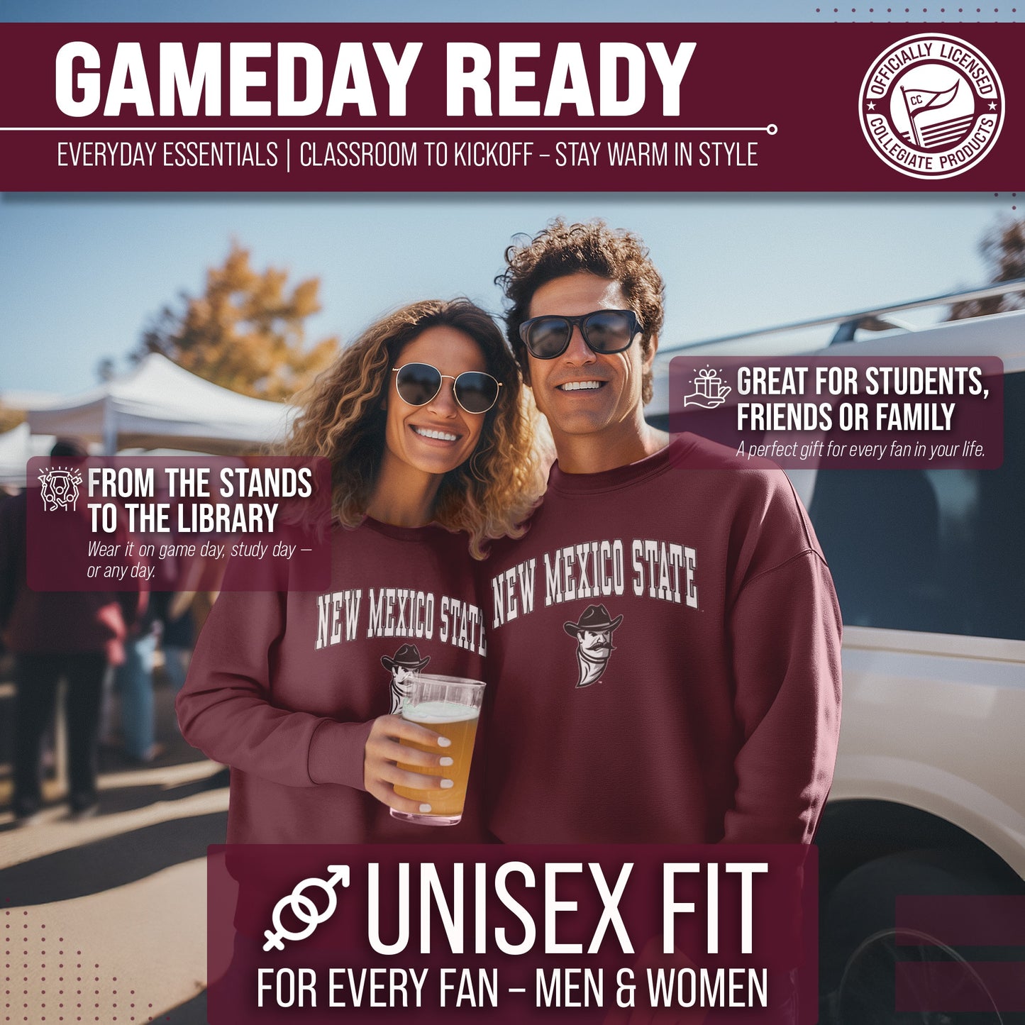 New Mexico State Aggies Adult Arch & Logo Soft Style Gameday Crewneck Sweatshirt - Maroon
