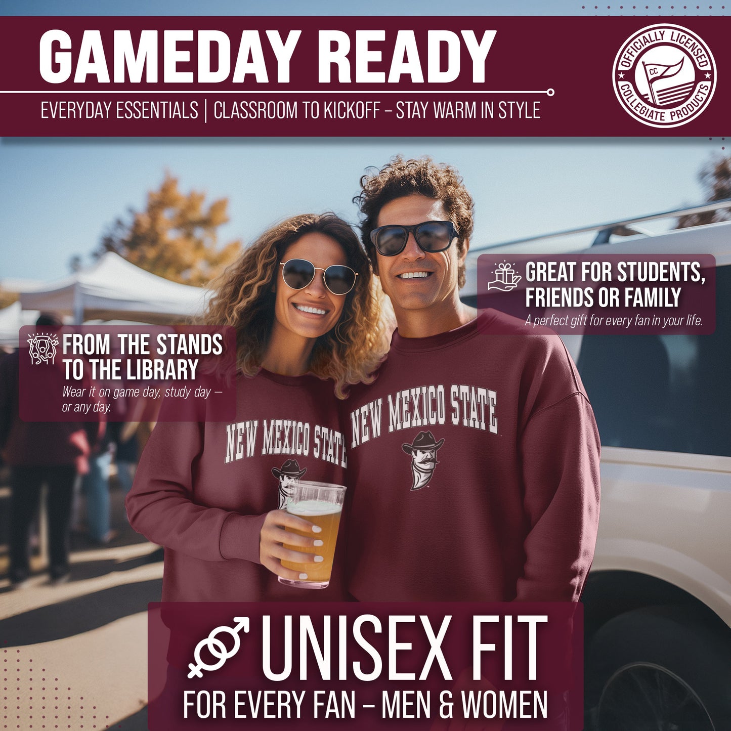 New Mexico State Aggies Adult Arch & Logo Soft Style Gameday Crewneck Sweatshirt - Maroon