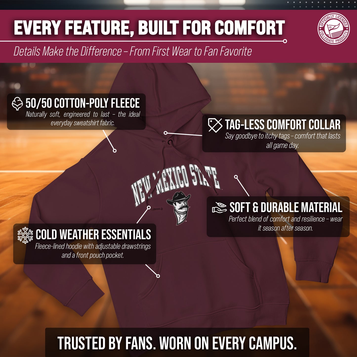 New Mexico State Aggies Adult Arch & Logo Soft Style Gameday Hooded Sweatshirt - Maroon