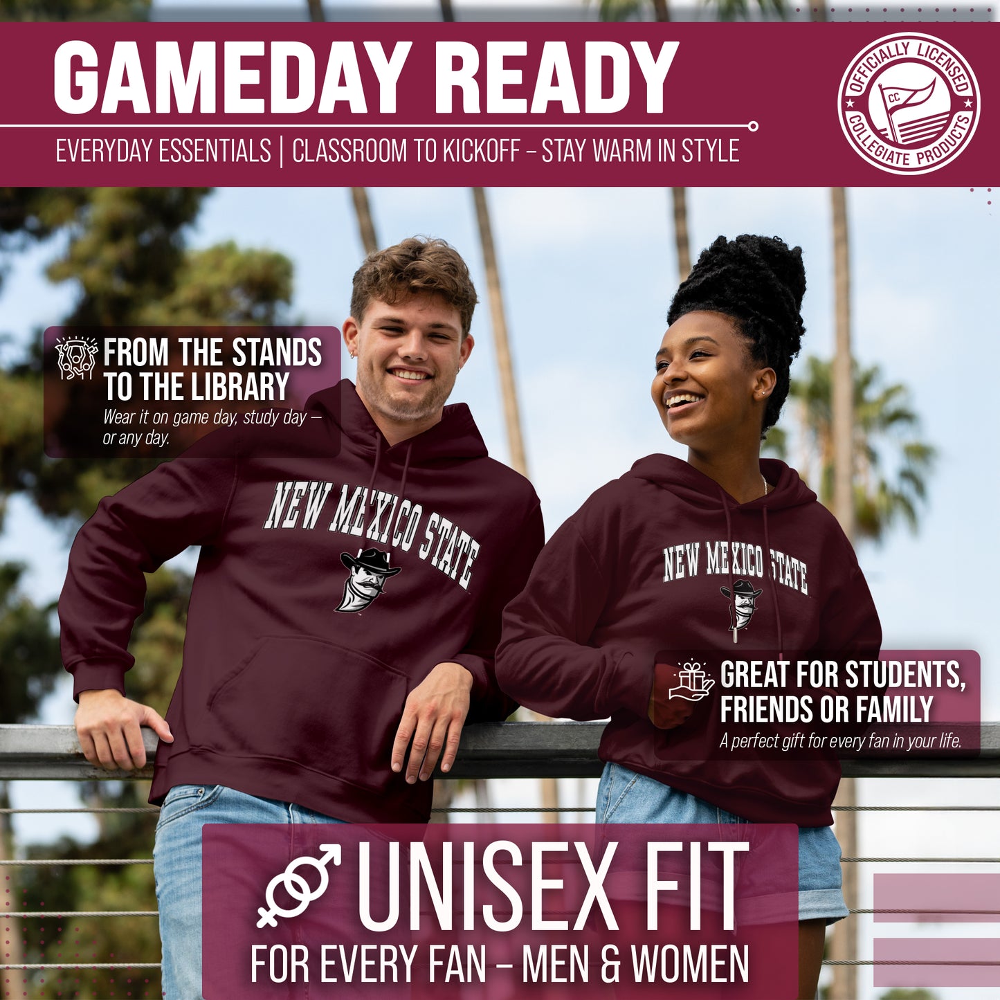 New Mexico State Aggies Adult Arch & Logo Soft Style Gameday Hooded Sweatshirt - Maroon