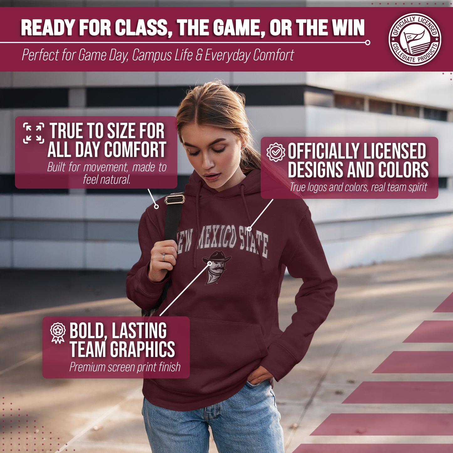 New Mexico State Aggies Adult Arch & Logo Soft Style Gameday Hooded Sweatshirt - Maroon