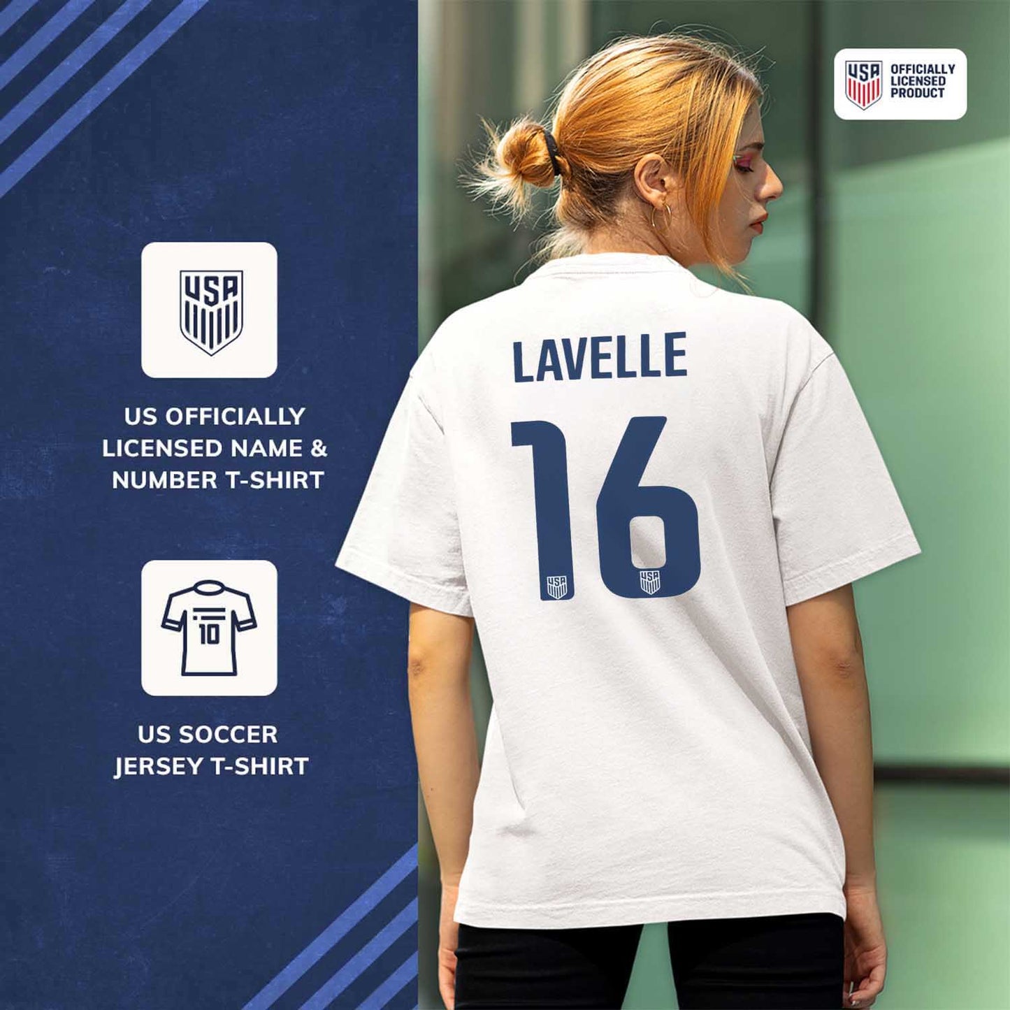 USA National Team The Victory Officially Licensed US Adult Women's National Soccer Team Rose Lavelle Name & Number T-Shirt - White #16