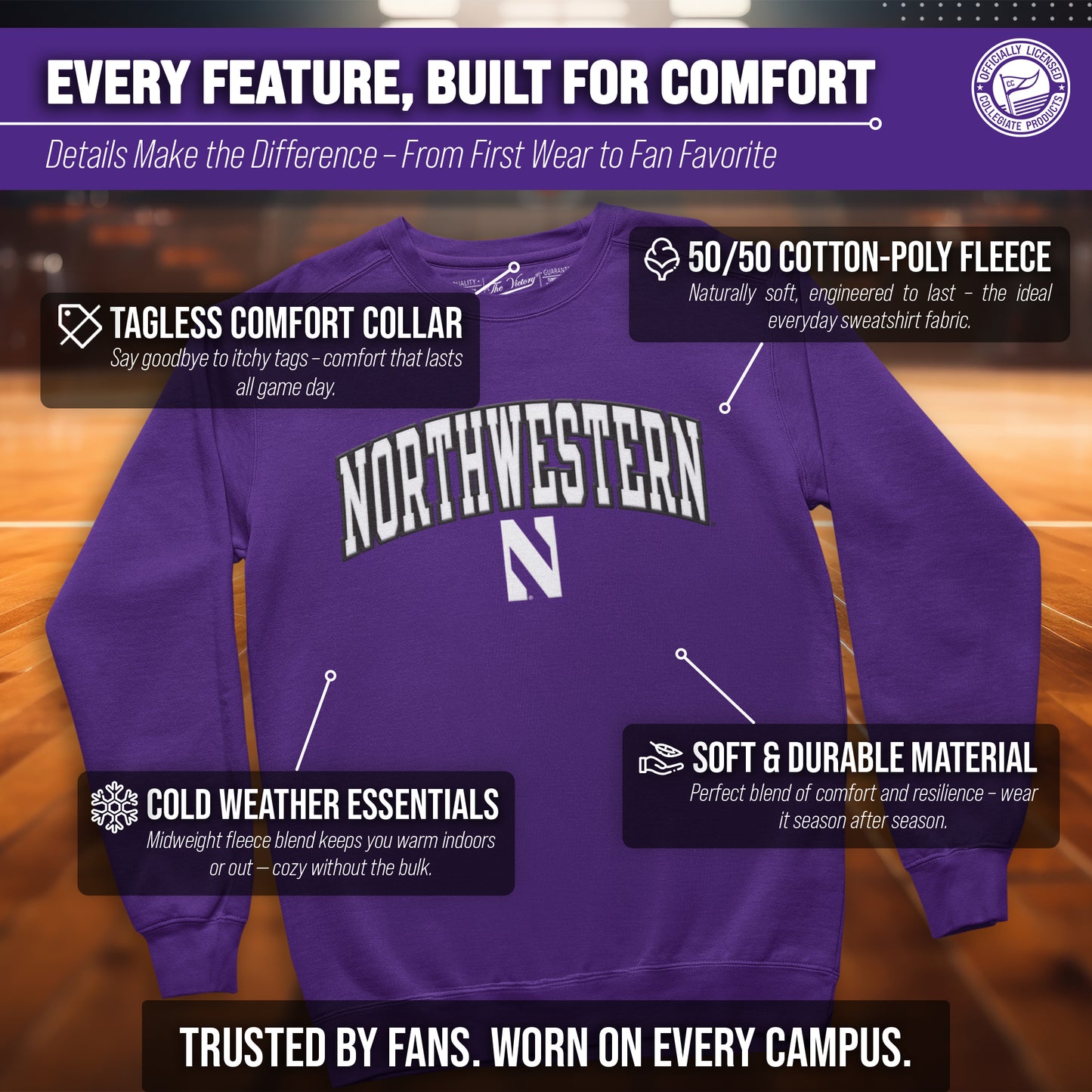 Northwestern Wildcats Adult Tackle Twill Crewneck - Purple