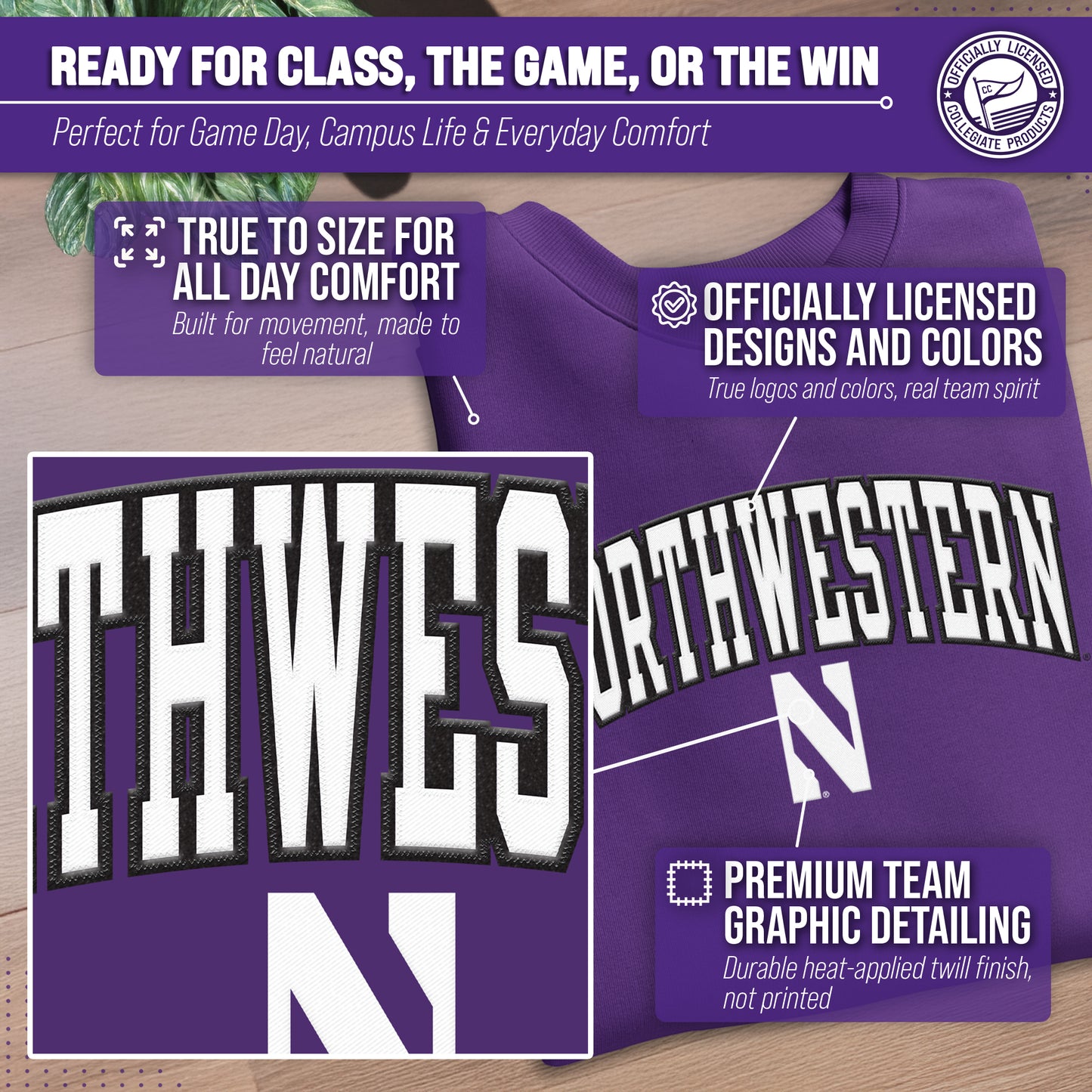 Northwestern Wildcats Adult Tackle Twill Crewneck - Purple