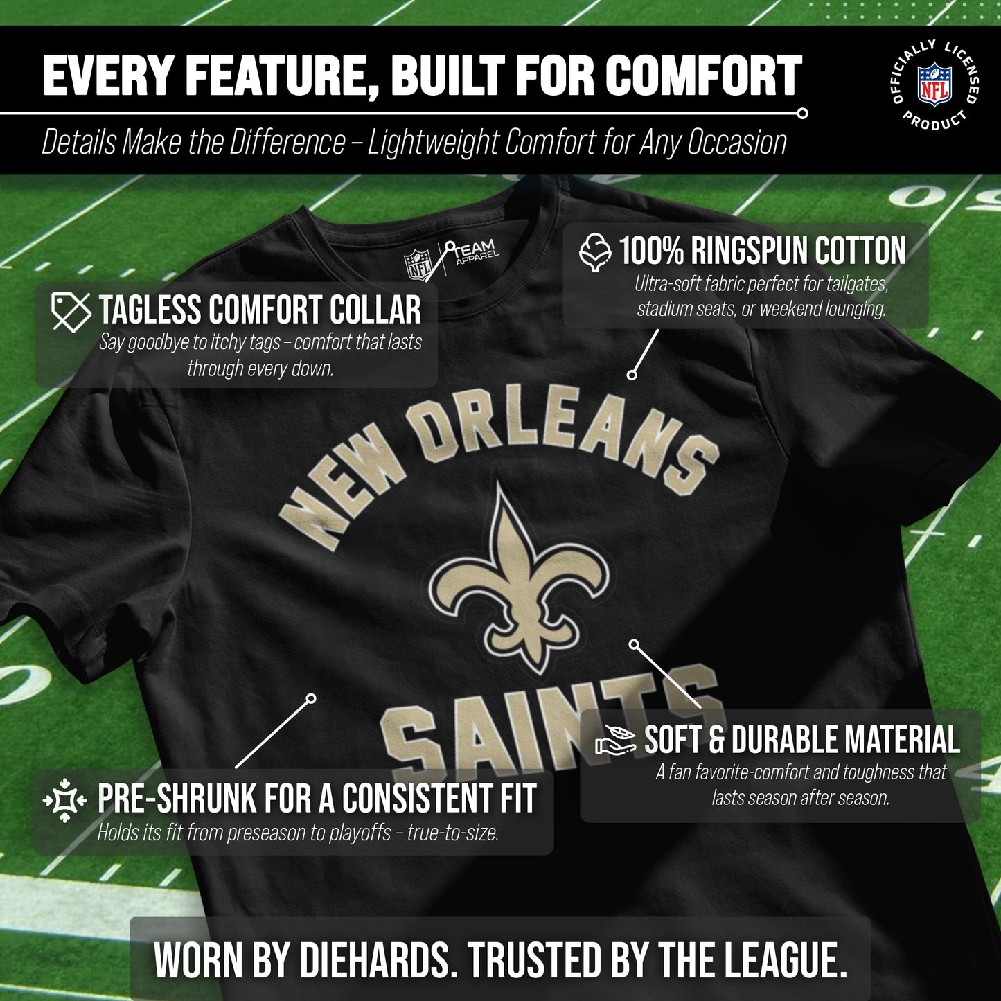New Orleans Saints NFL Adult Gameday T-Shirt - Black