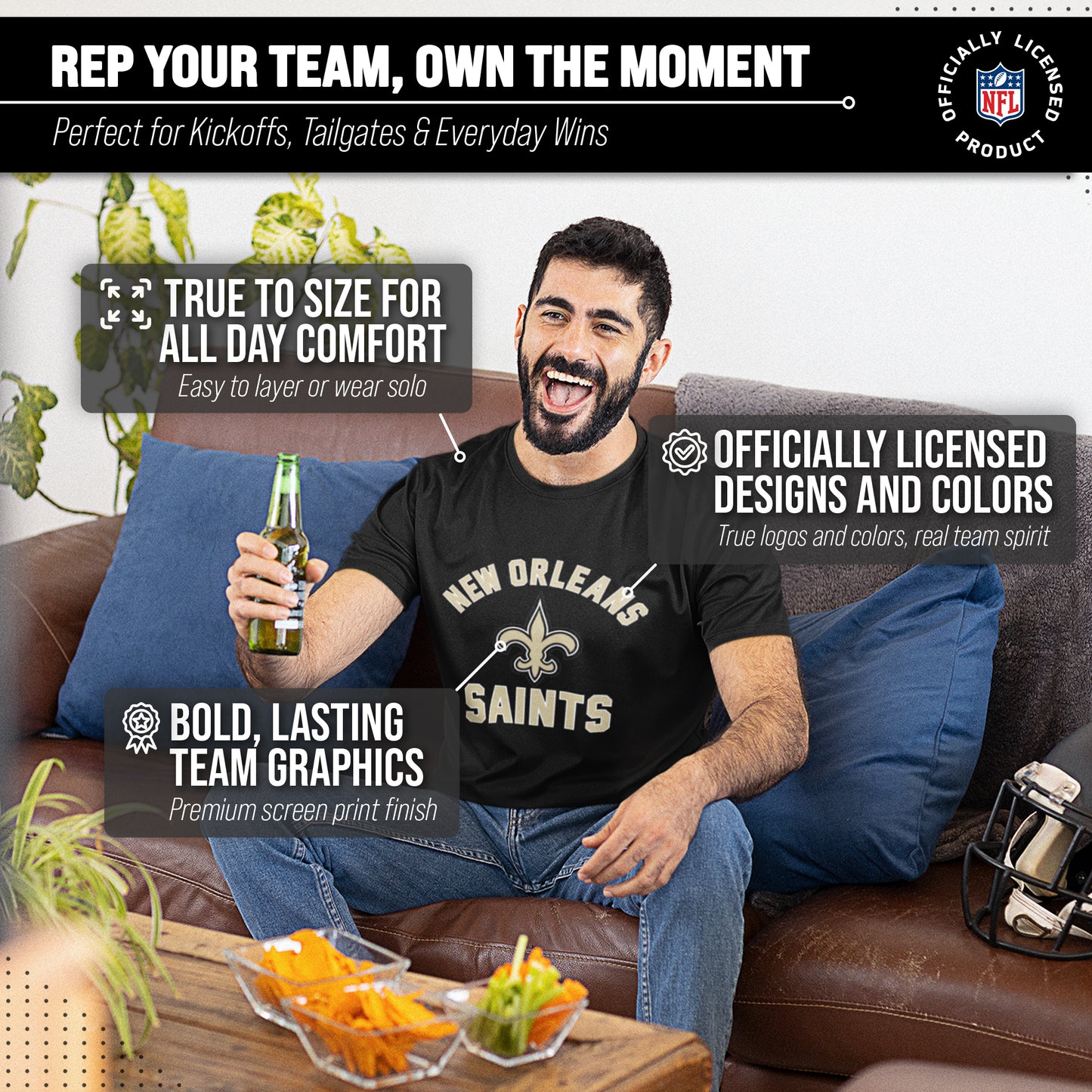 New Orleans Saints NFL Adult Gameday T-Shirt - Black