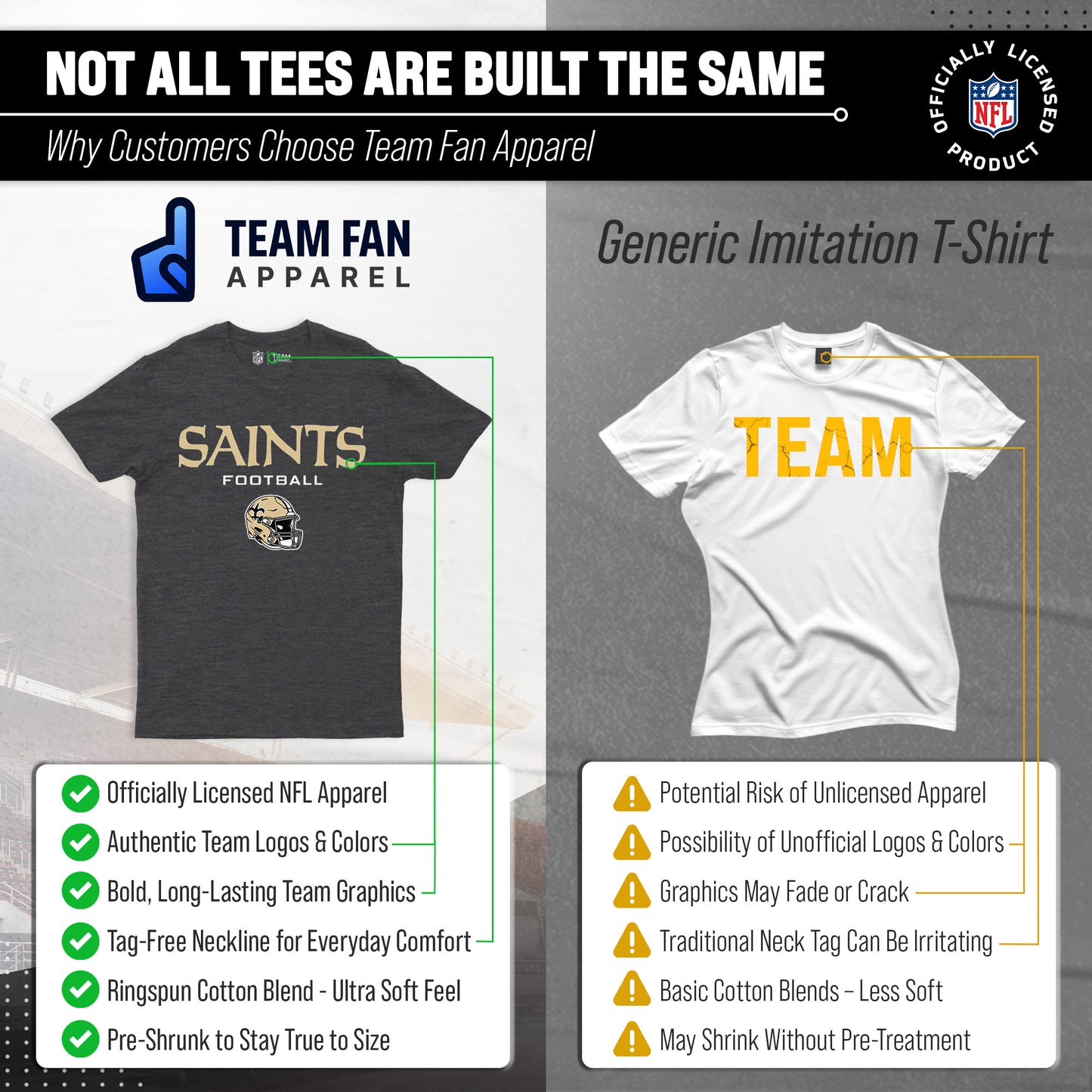 New Orleans Saints NFL Adult Football Helmet Tagless T-Shirt - Charcoal