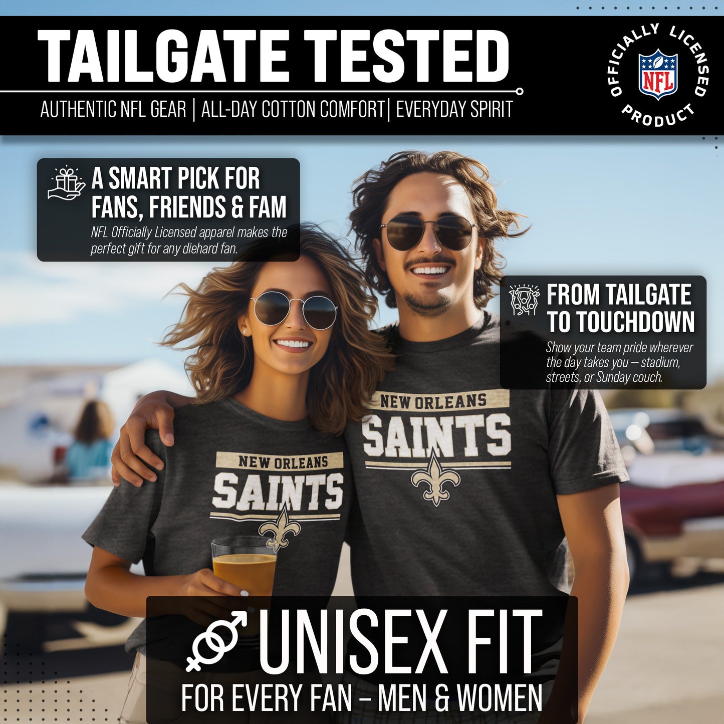 New Orleans Saints NFL Adult Team Block Tagless T-Shirt - Charcoal