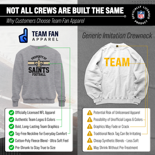 New Orleans Saints NFL Adult Property Of Crewneck Fleece Sweatshirt - Sport Gray