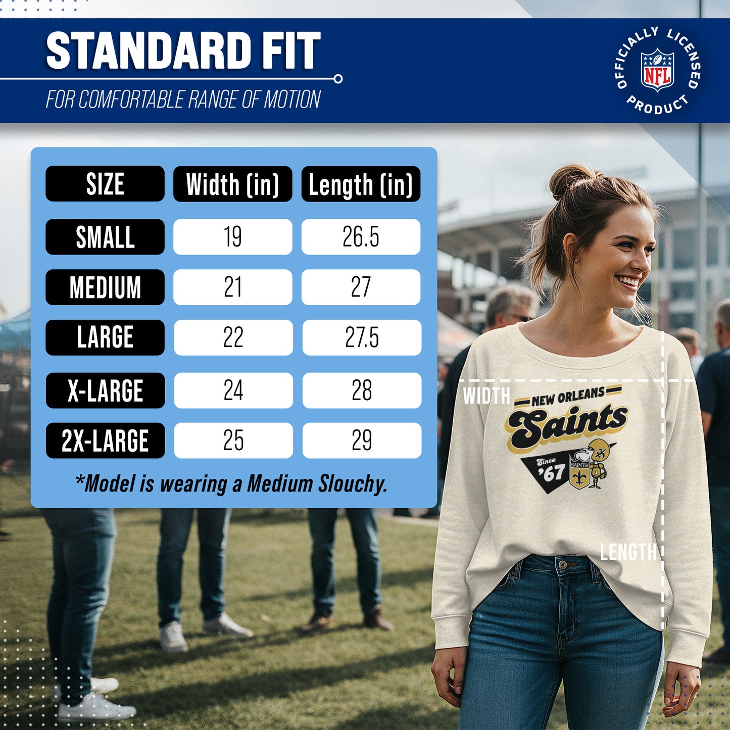 New Orleans Saints NFL Womens Vintage Charm Slouchy Crewneck - Birch