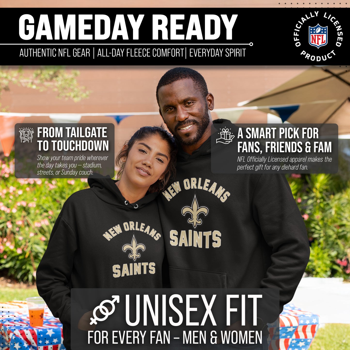 New Orleans Saints NFL Adult Gameday Hooded Sweatshirt - Black