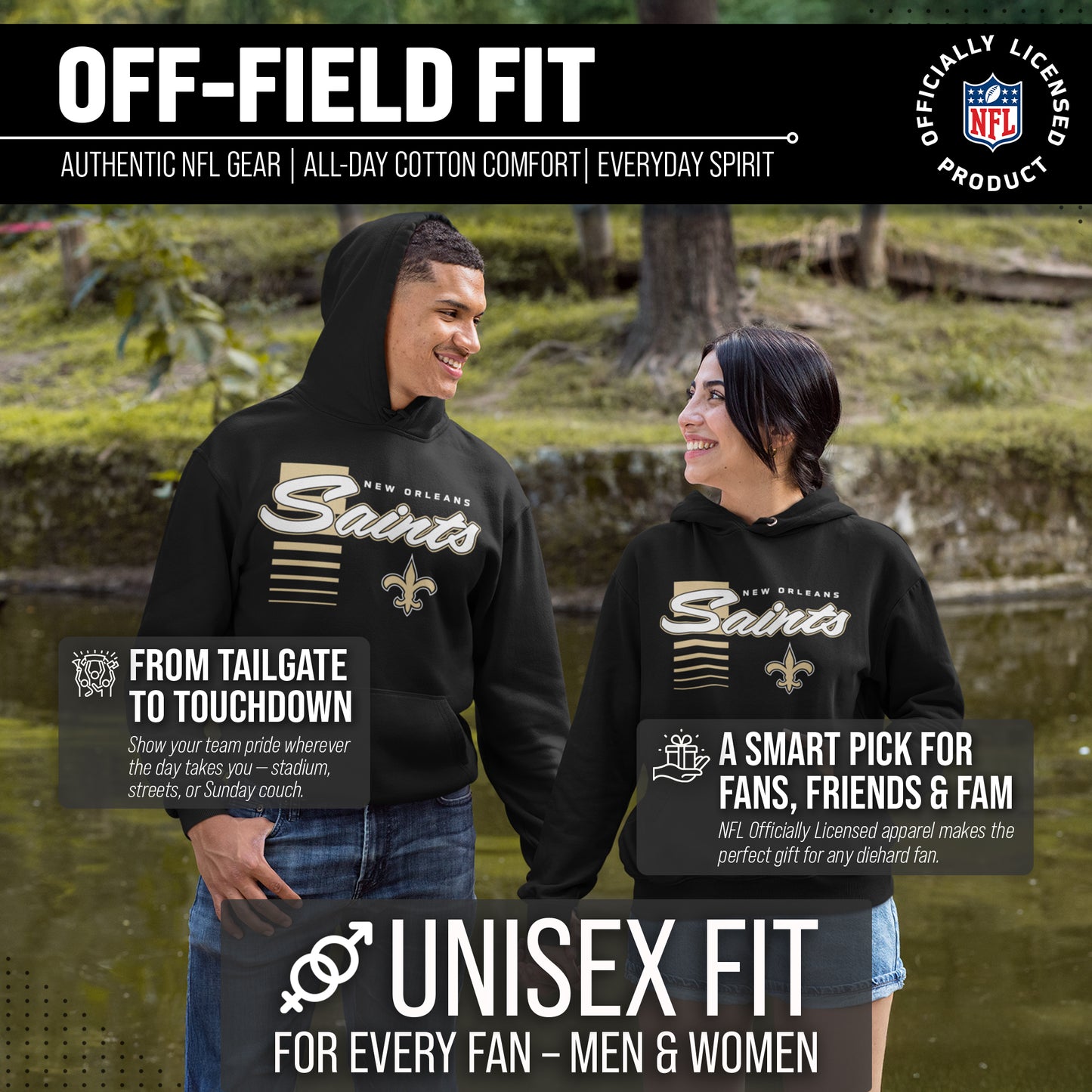 New Orleans Saints NFL Adult Unisex Retro Script Ultra Soft Fleece Hooded Sweatshirt - Black
