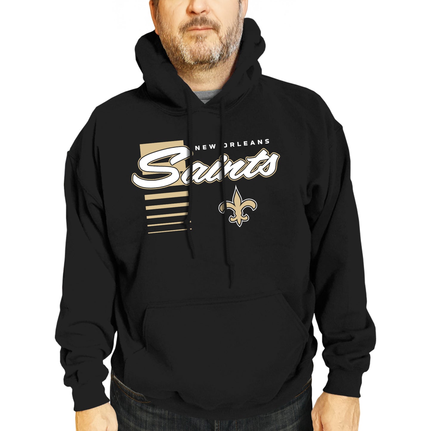 New Orleans Saints NFL Adult Unisex Retro Script Ultra Soft Fleece Hooded Sweatshirt - Black
