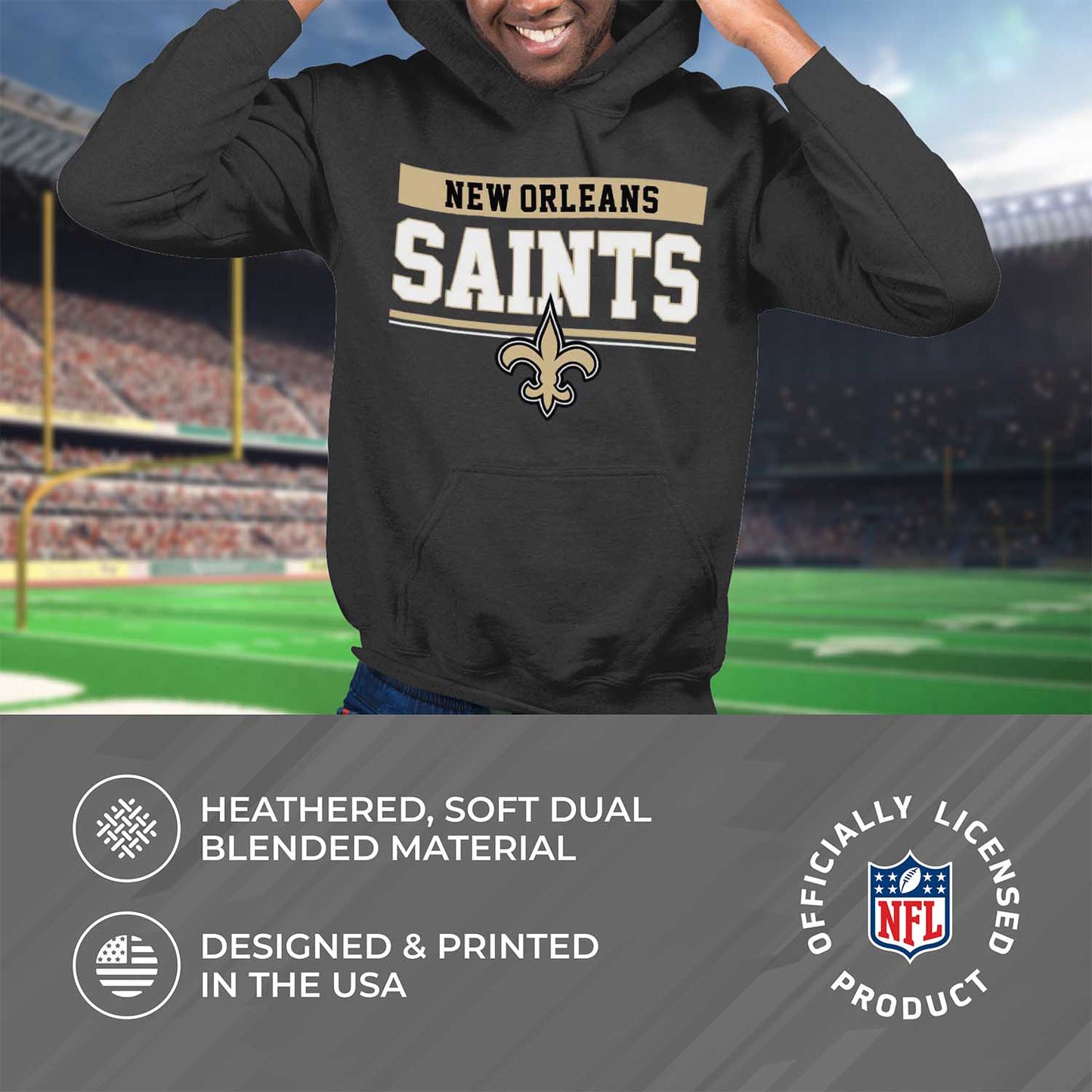 New Orleans Saints NFL Adult Gameday Charcoal Hooded Sweatshirt - Charcoal
