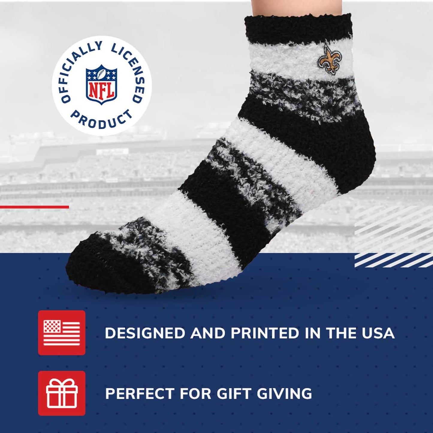 New Orleans Saints NFL Cozy Soft Slipper Socks - Black