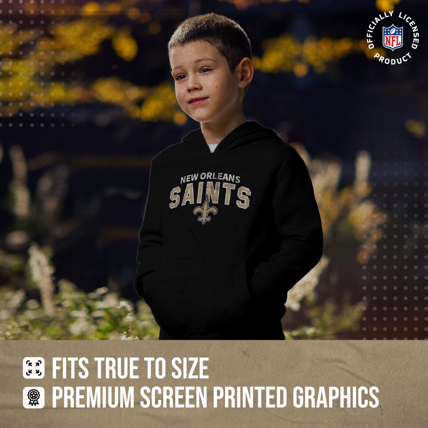 New Orleans Saints NFL Youth Starting Fresh Hoodie- Pro Football Sweatshirt for Boys and Girls - Black